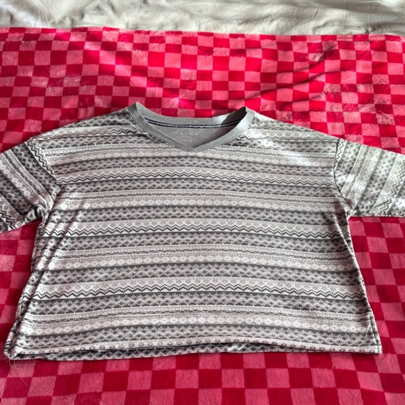 Gray & white fleece long sleeve lounge set with drawstring pants - Picture 11 of 15